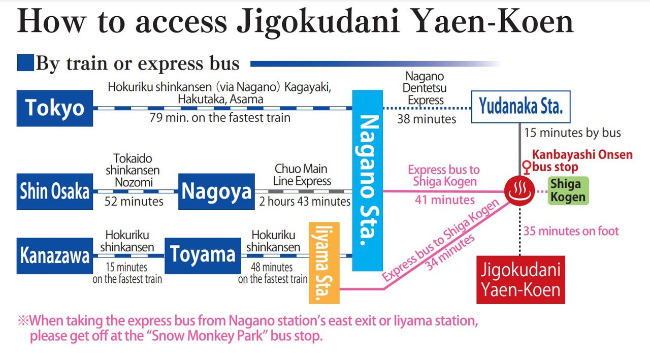 Маршрут на общественном транспорте до Jigokudani Monkey Park